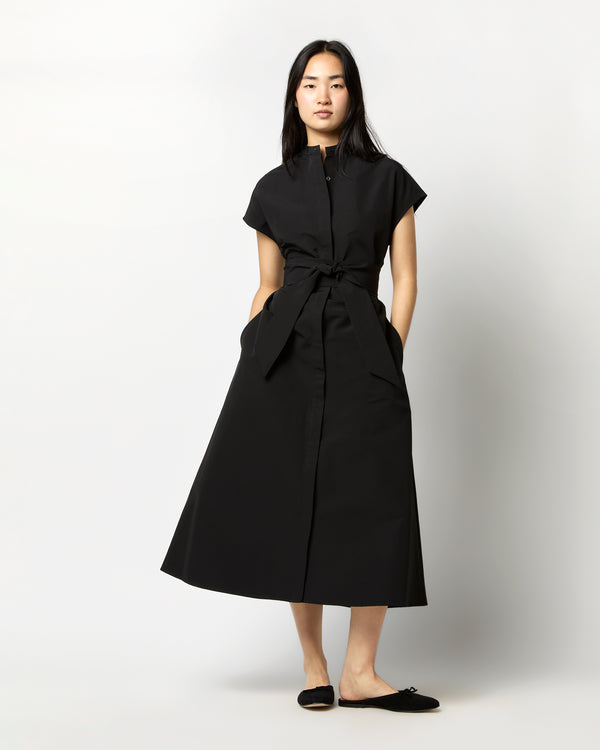 sid mashburn Gianna Maxi Shirtdress in Black Cotton/Nylon Faille