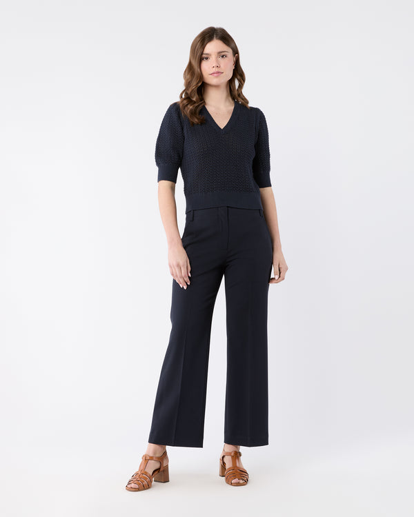 Sid Mashburn Giselle Sweater In Navy Textured Cotton/Linen