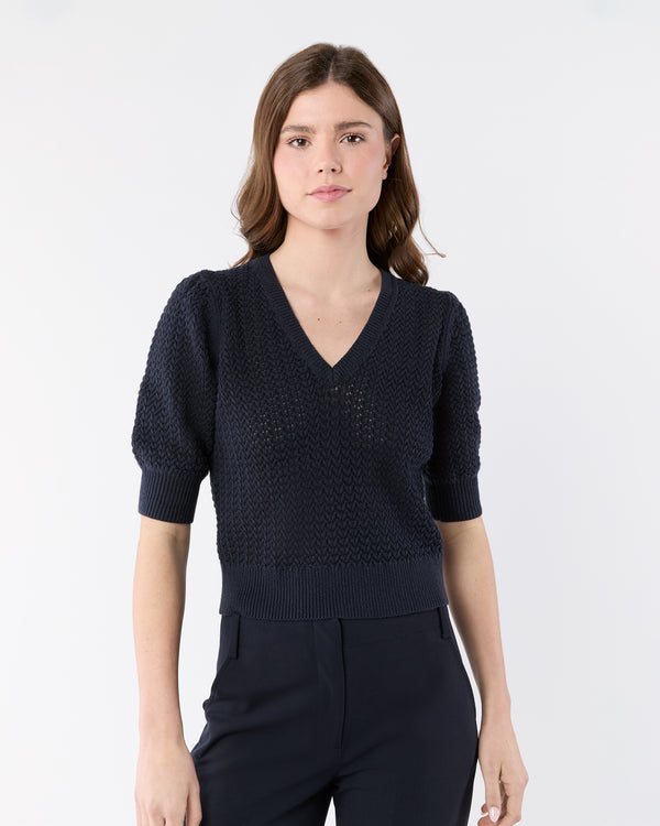 sid mashburn Giselle Sweater in Navy Textured Cotton/Linen