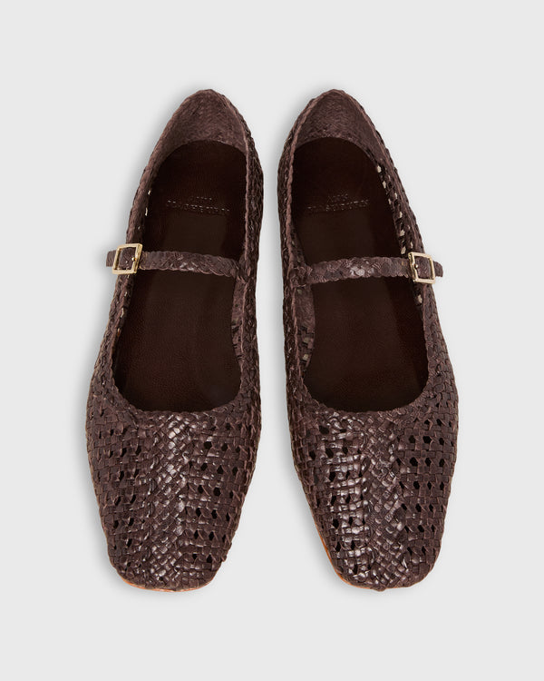 Sid Mashburn Handwoven Mary Jane In Chocolate Leather