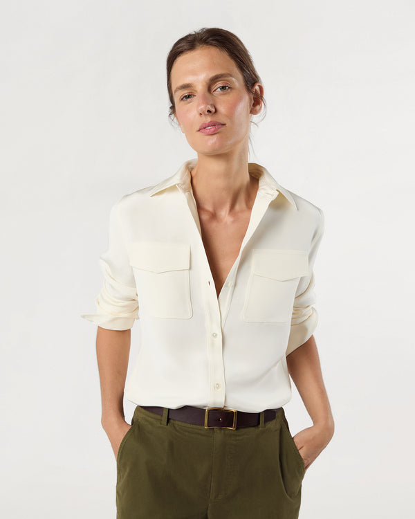 sid mashburn Hannah Blouse in Ivory Silk Crepe de Chine