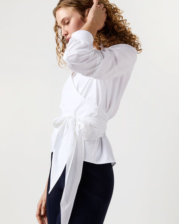 Sid Mashburn Hilary Wrap Top In White Stretch Poplin