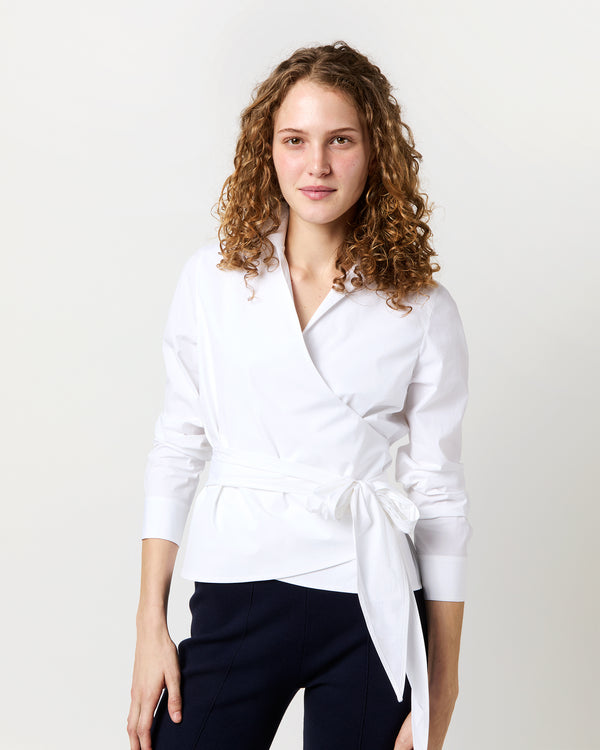 sid mashburn Hilary Wrap Top in White Stretch Poplin