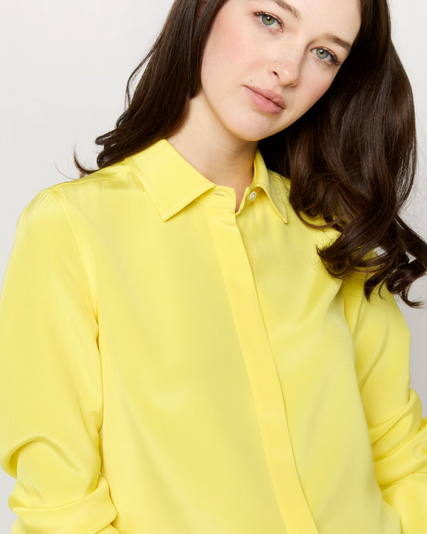 Sid Mashburn Icon Blouse In Lemon Silk Crepe De Chine