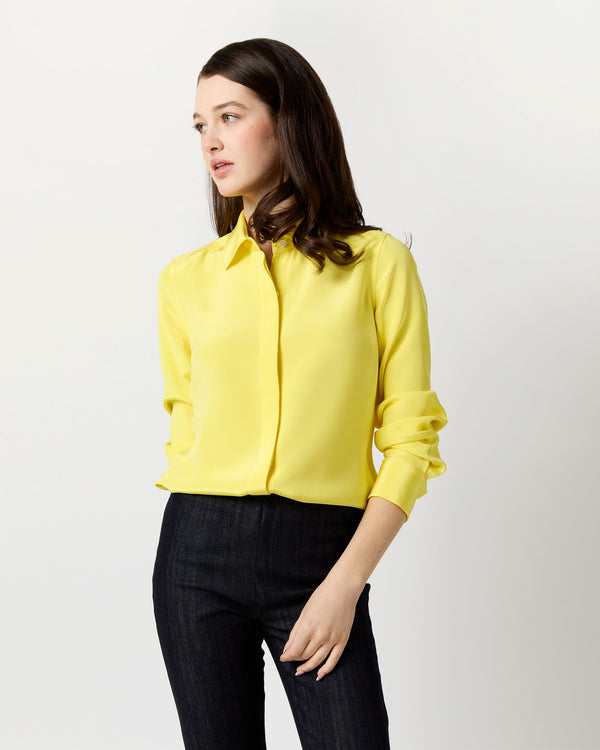 sid mashburn Icon Blouse in Lemon Silk Crepe de Chine