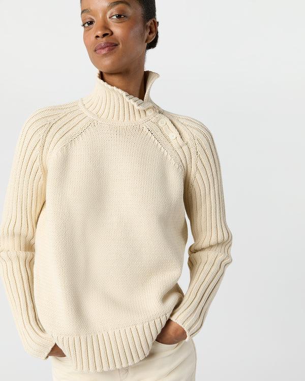 Sid Mashburn Ines Side Funnel-Neck Sweater In Cream Cotton Tape Yarn