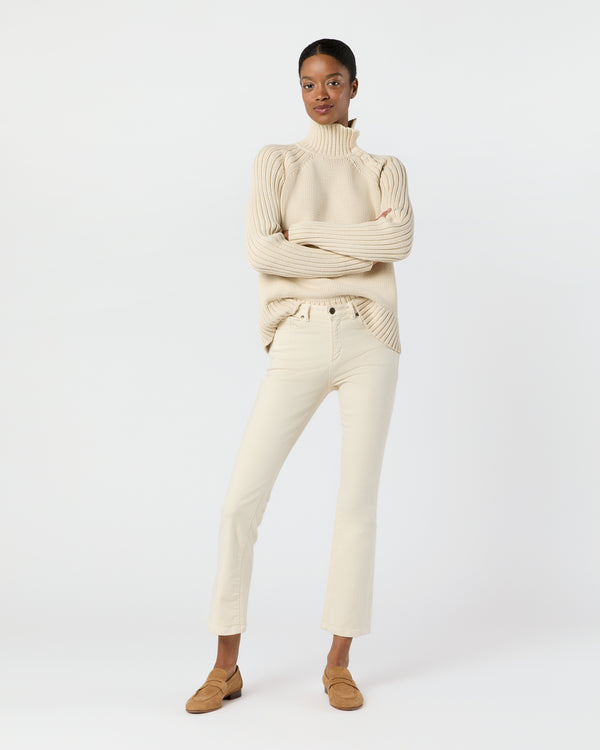 Sid Mashburn Ines Side Funnel-Neck Sweater In Cream Cotton Tape Yarn