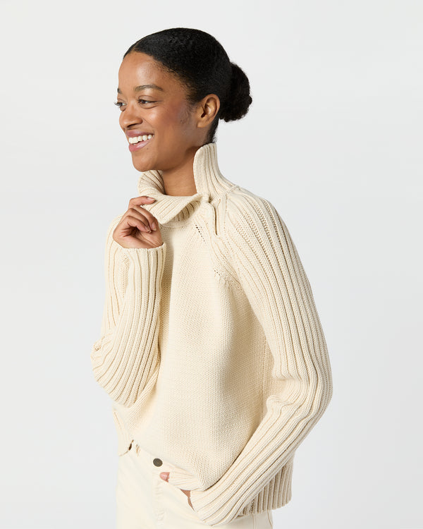 Sid Mashburn Ines Side Funnel-Neck Sweater In Cream Cotton Tape Yarn