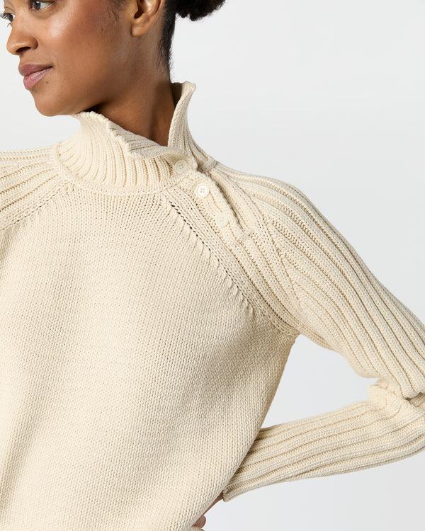 sid mashburn Ines Side Funnel-Neck Sweater in Cream Cotton Tape Yarn