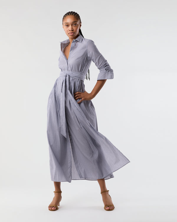 Sid Mashburn Ingrid Dress In Navy/White Bengal Stripe Cotton Lawn