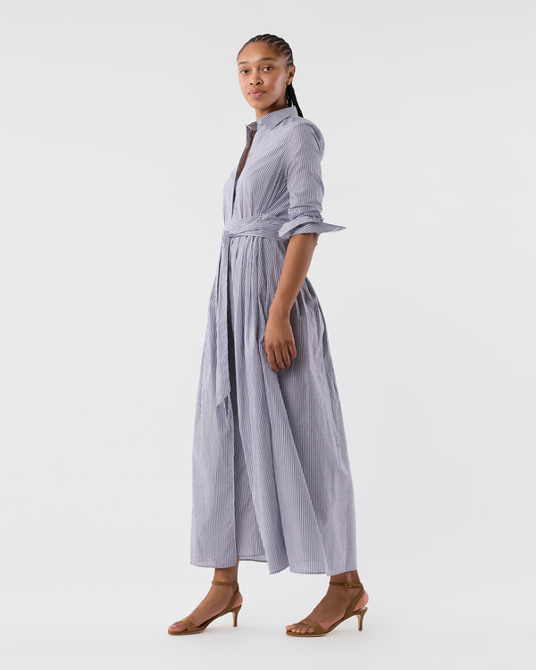 Sid Mashburn Ingrid Dress In Navy/White Bengal Stripe Cotton Lawn