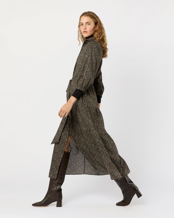 Sid Mashburn Isla Shirtdress In Olive/Red Berry Print Poplin