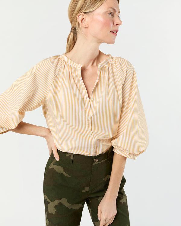 Sid Mashburn June Blouse In Gold/White Bengal Stripe Poplin