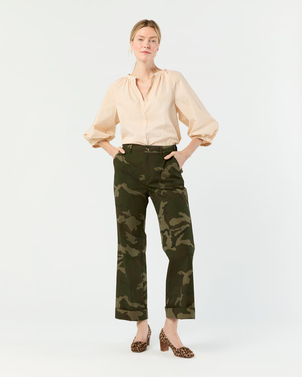 Sid Mashburn June Blouse In Gold/White Bengal Stripe Poplin