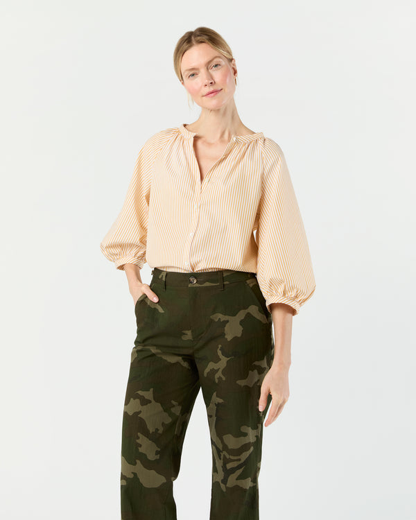sid mashburn June Blouse in Gold/White Bengal Stripe Poplin
