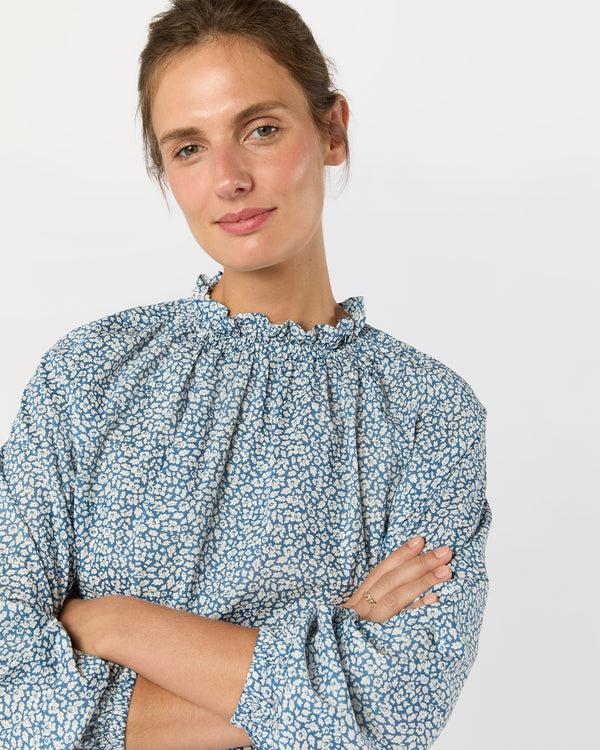 Sid Mashburn Kamille Blouson-Sleeve Top In Blue Feather Meadow Liberty Fabric