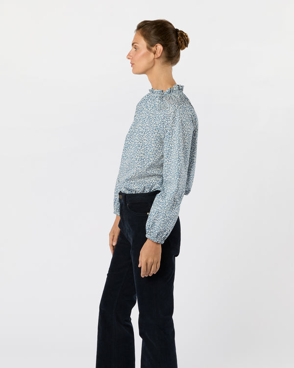 Sid Mashburn Kamille Blouson-Sleeve Top In Blue Feather Meadow Liberty Fabric