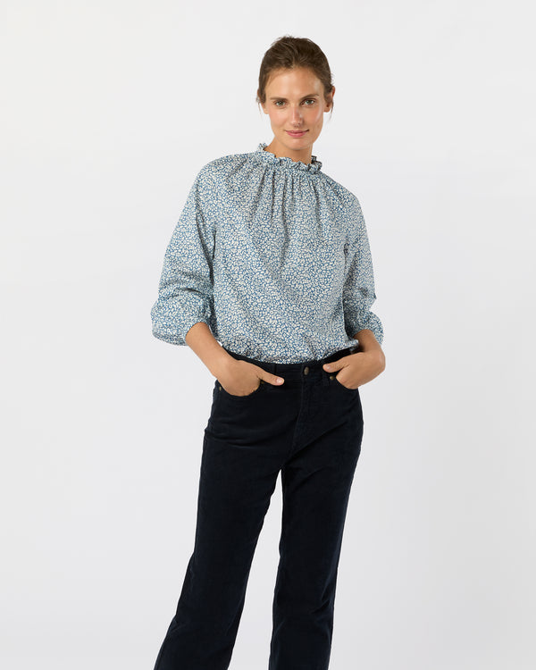 sid mashburn Kamille Blouson-Sleeve Top in Blue Feather Meadow Liberty Fabric