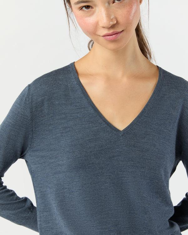 Sid Mashburn Kate V-Neck Sweater In Airforce Blue Escorial Wool