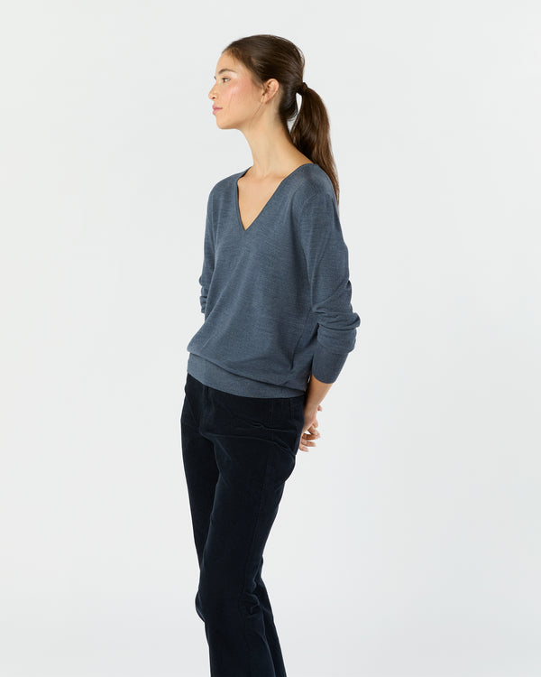 Sid Mashburn Kate V-Neck Sweater In Airforce Blue Escorial Wool