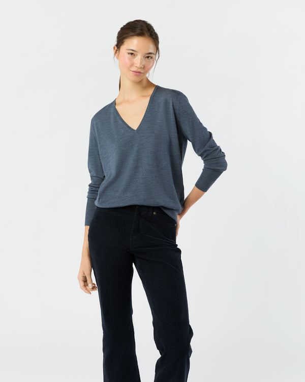 sid mashburn Kate V-Neck Sweater in Airforce Blue Escorial Wool