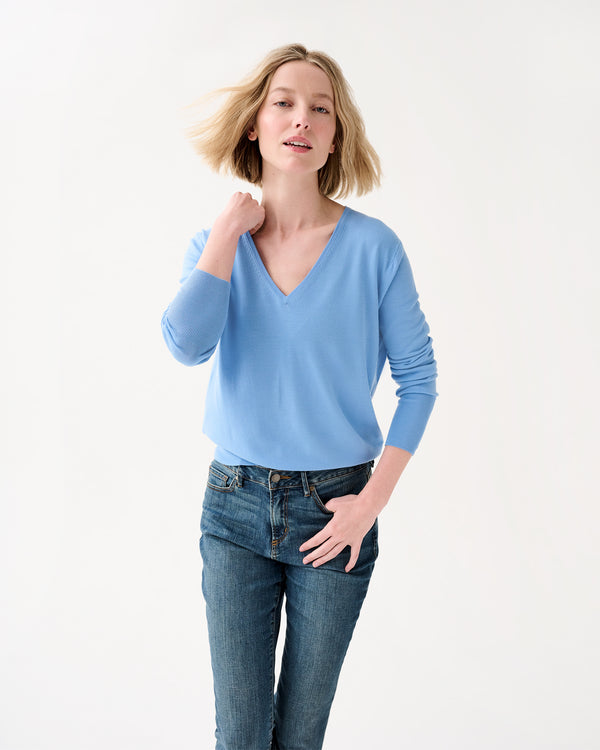 Sid Mashburn Kate V-Neck Sweater In French Blue Escorial Wool