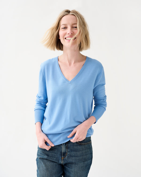 sid mashburn Kate V-Neck Sweater in French Blue Escorial Wool