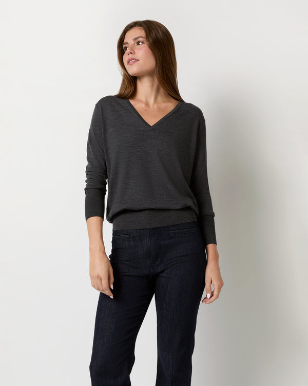sid mashburn Kate V-Neck Sweater in Heather Charcoal Escorial Wool