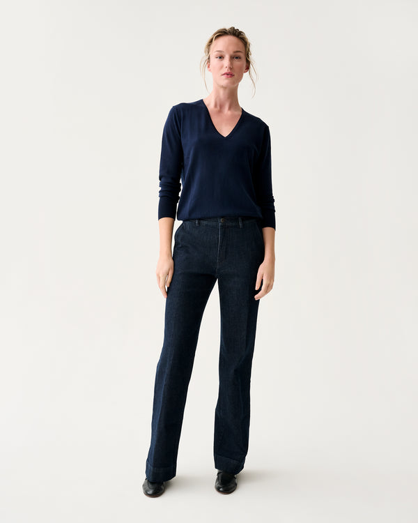Sid Mashburn Kate V-Neck Sweater In Navy Escorial Wool