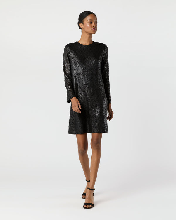 sid mashburn Katie Dress in Black Floral Sequin Mesh