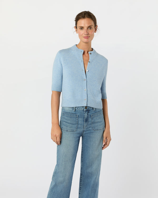 sid mashburn Kelly Cardigan in Heather Blue Cashmere