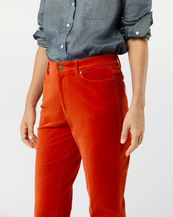Sid Mashburn Kendall Flare 5-Pocket Jean In Persimmon Stretch Velveteen
