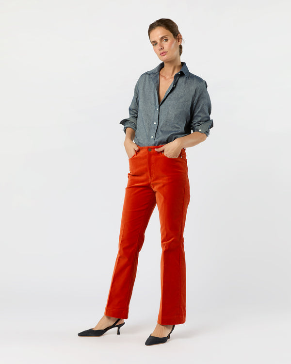 Sid Mashburn Kendall Flare 5-Pocket Jean In Persimmon Stretch Velveteen