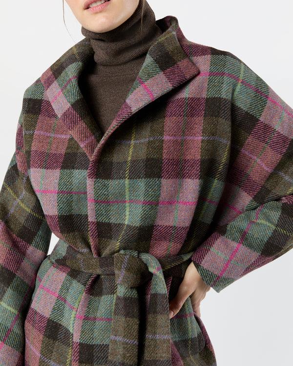 Sid Mashburn Kimono Carina Coat In Pink/Loden Blanket Plaid Harris Tweed