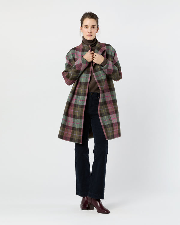Sid Mashburn Kimono Carina Coat In Pink/Loden Blanket Plaid Harris Tweed