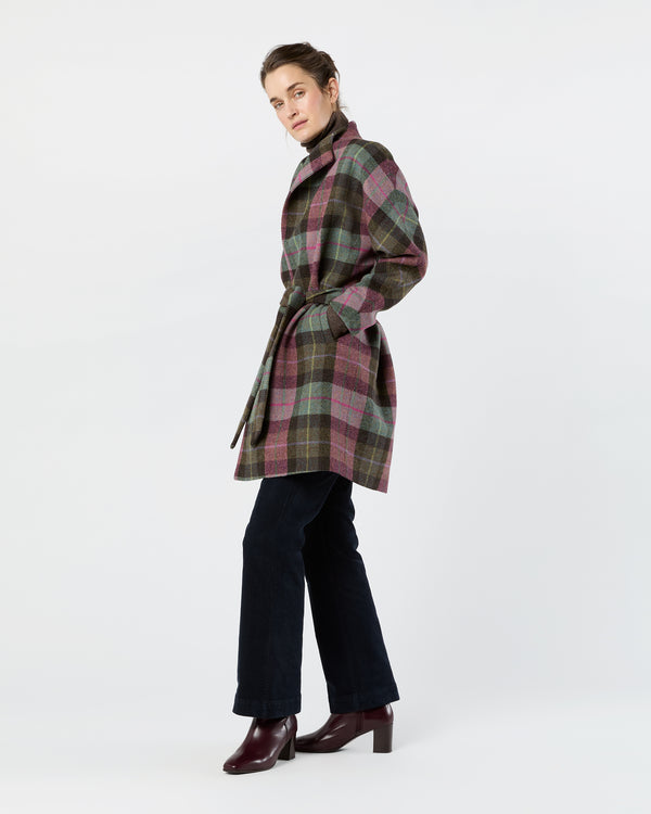 Sid Mashburn Kimono Carina Coat In Pink/Loden Blanket Plaid Harris Tweed