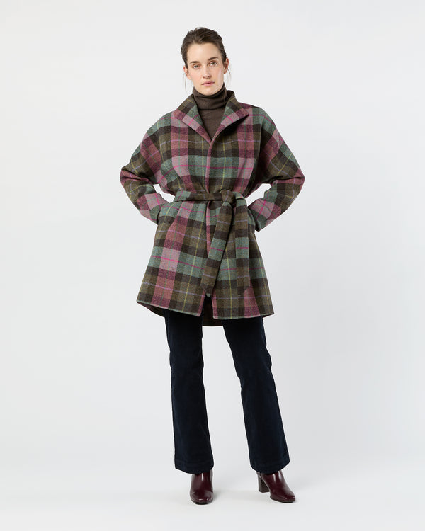 sid mashburn Kimono Carina Coat in Pink/Loden Blanket Plaid Harris Tweed