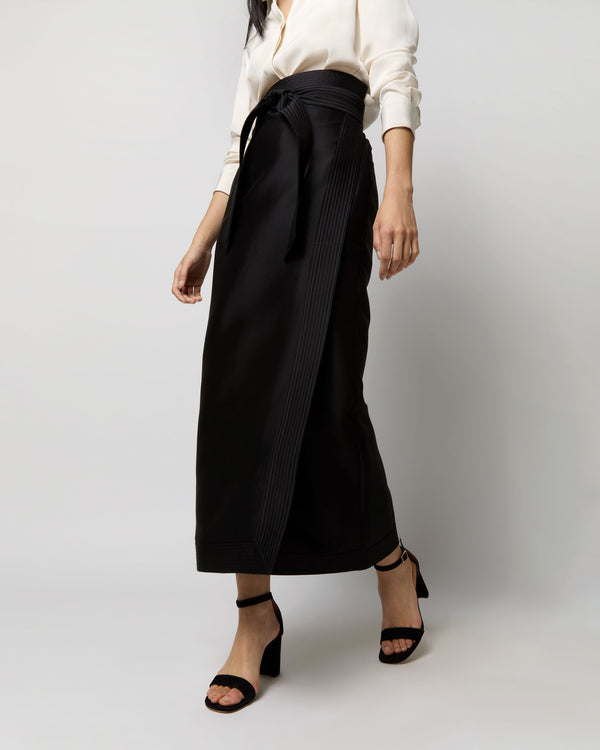 Sid Mashburn Kira Maxi Wrap Skirt In Black Silk/Wool