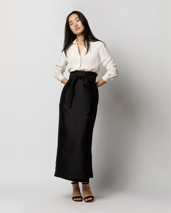 Sid Mashburn Kira Maxi Wrap Skirt In Black Silk/Wool