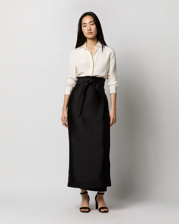 sid mashburn Kira Maxi Wrap Skirt in Black Silk/Wool