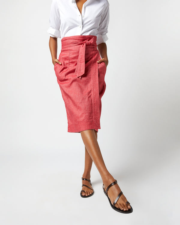 Sid Mashburn Kira Wrap Skirt In Red Stretch Cotolino