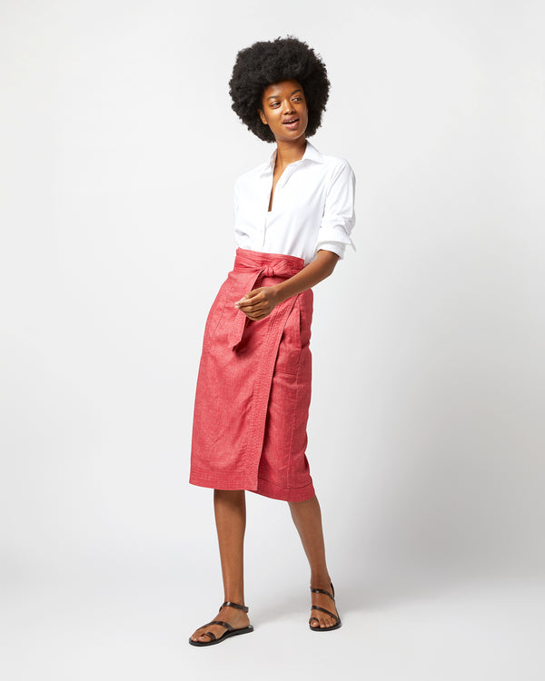 Sid Mashburn Kira Wrap Skirt In Red Stretch Cotolino