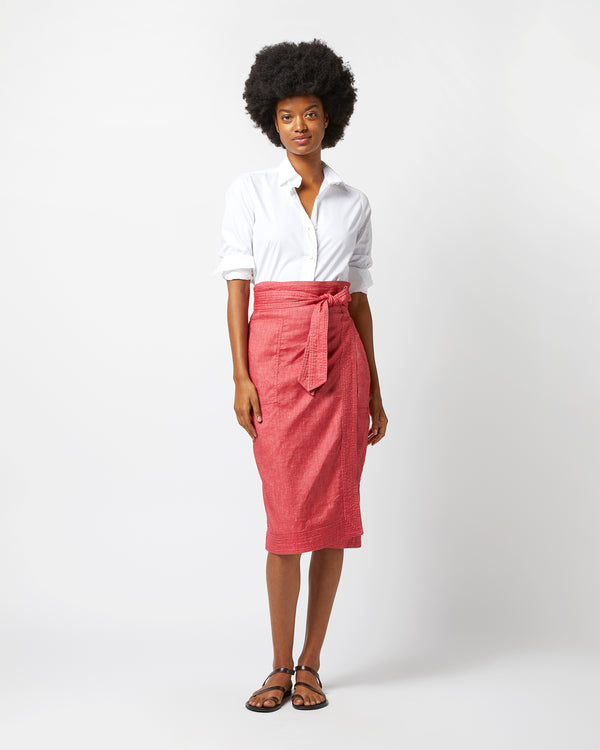 sid mashburn Kira Wrap Skirt in Red Stretch Cotolino