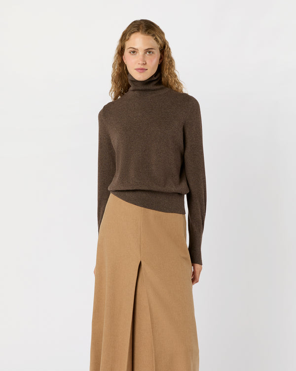Sid Mashburn Kit Turtleneck Sweater In Heather Brown Cashmere