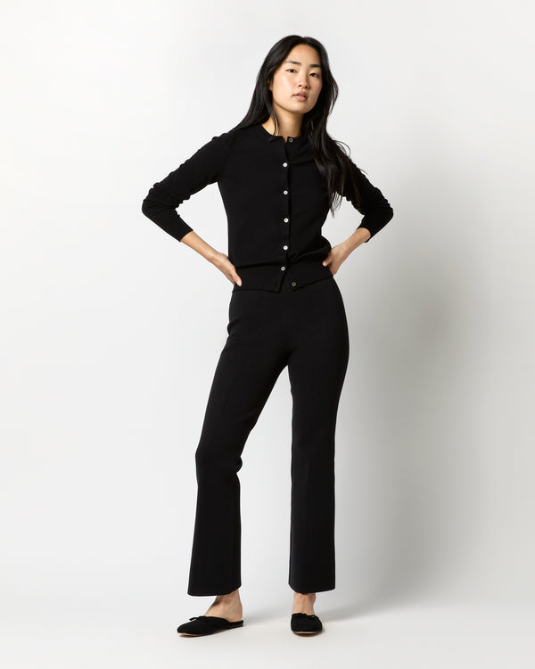 sid mashburn Lara Knit Flare Cropped Pant in Black Supima Cotton