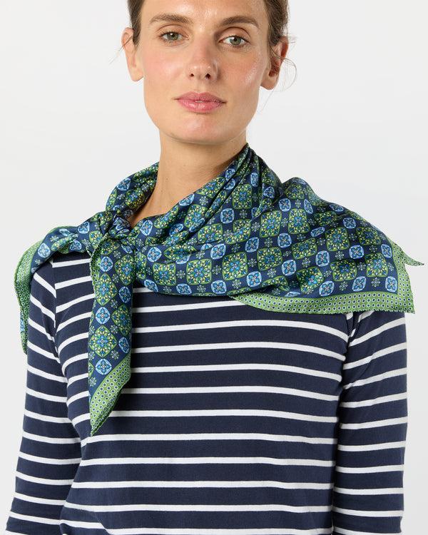 Sid Mashburn Large Hand-Rolled Scarf In Blue/Green Flower Tile