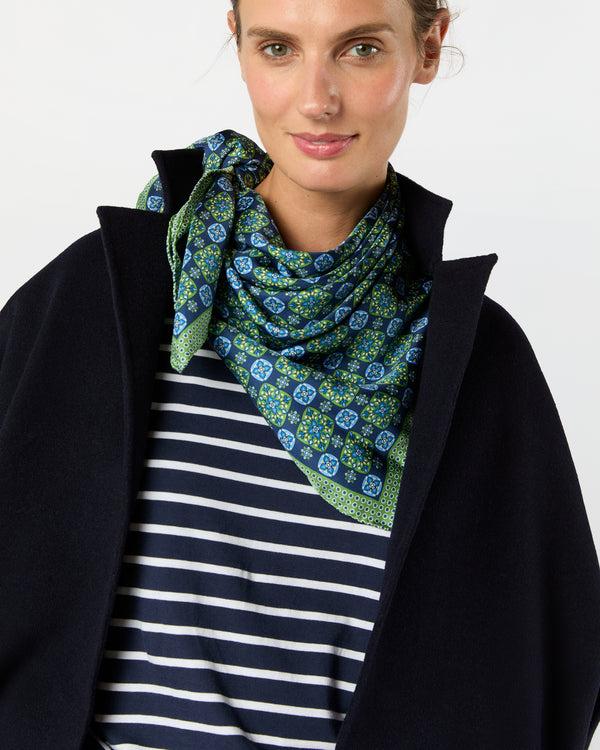 Sid Mashburn Large Hand-Rolled Scarf In Blue/Green Flower Tile