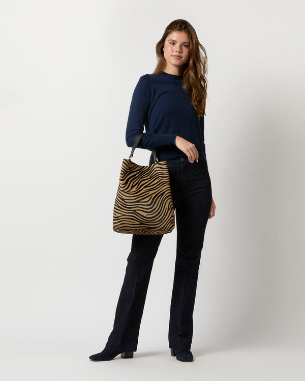 Sid Mashburn Large Hobo Bag In Beige/Black Zebra Calf Hair