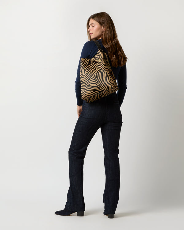 Sid Mashburn Large Hobo Bag In Beige/Black Zebra Calf Hair