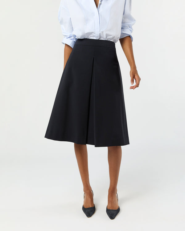 Sid Mashburn Linda Pleated Skirt In Navy Bi-Stretch Tropical Wool